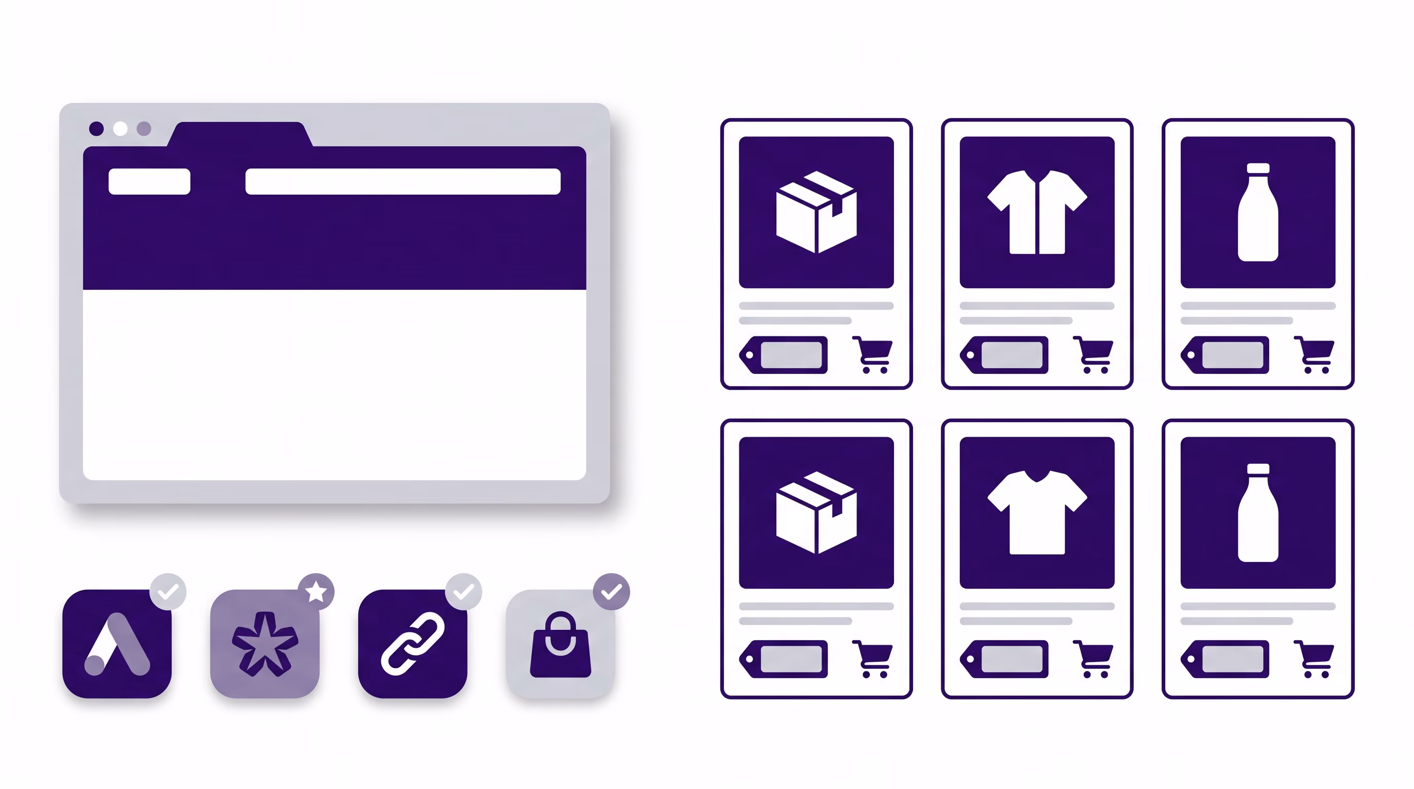 Schermo con loghi di diverse piattaforme e-commerce a confronto accanto a un catalogo prodotti online